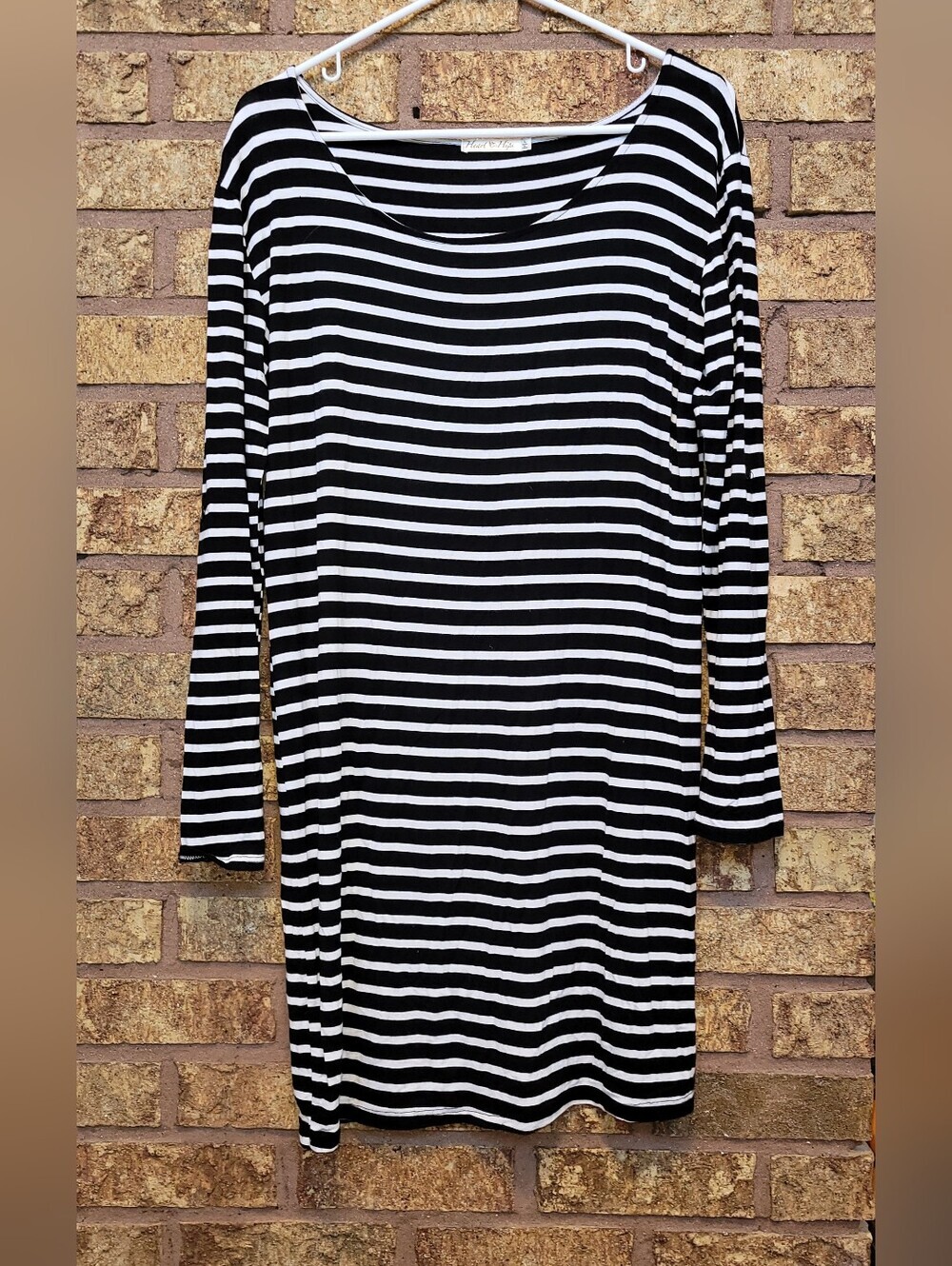 Heart & Hips Striped Long Sleeve Stretch Dress Black & White Size Large